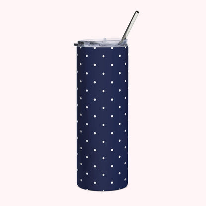 Insulated Polka Dot Water Bottle 20oz Stainless Steel Travel Tumbler with Reusable Metal Straw