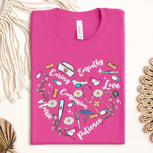 Caring Empathy Love Compassion Patience Nurse Shirt, Cute Heart Nurse Day Gift, Nurse Appreciation Shirt, Nurse Week Sweater, Gift for Women