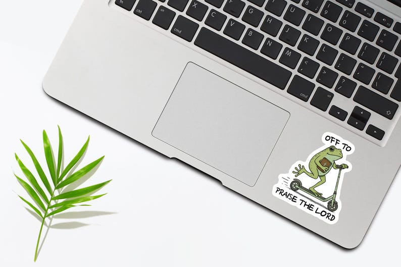 Off To Praise The Lord Frog Sticker, Funny Christian Meme Decal