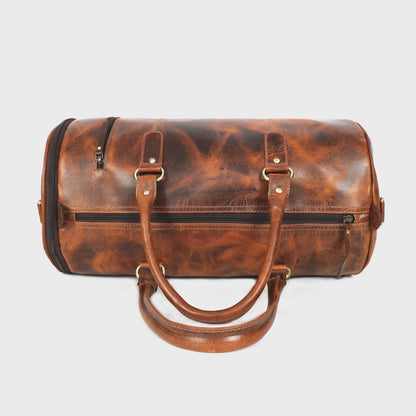 Full Grain Leather Gym Duffle Bag with Shoe Compartment – Vintage Weekender Carry On