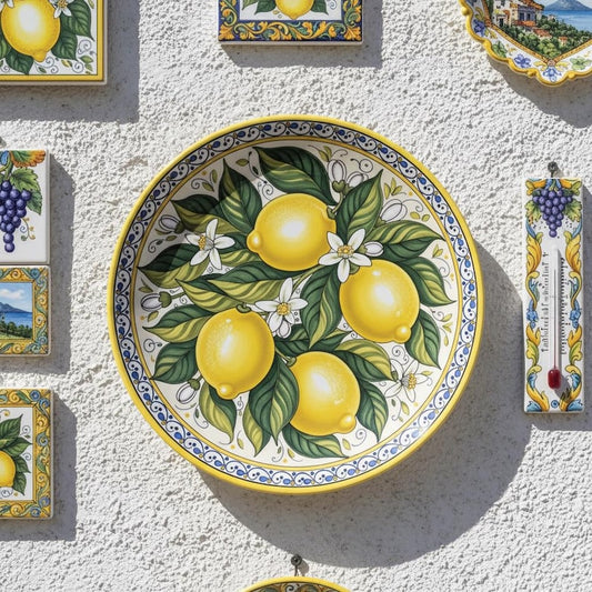 Amalfi Coast inspired by Italy Lemon Decorative Plate Mediterranean Ceramic Art including Stand