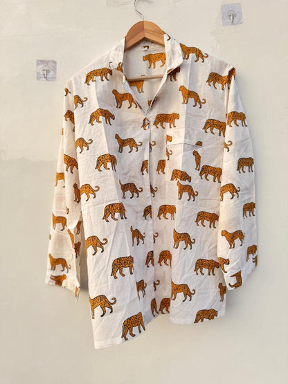 Leopard Cotton Pajamas Women Safari Animal Sleepwear Summer Loungewear Jungle Nightwear