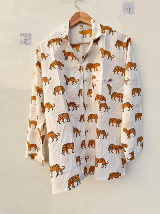 Leopard Cotton Pajamas Women Safari Animal Sleepwear Summer Loungewear Jungle Nightwear