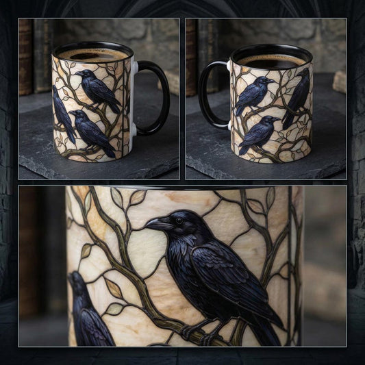 Gothic Raven Stained Ceramic Mug, Witchy Halloween Gothic Coffee Cup, Bird Lover Gift, Halloween Mug Raven Gifts Halloween Spirit