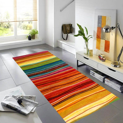 Sunset Stripe Runner Rug: Warm Boho Colors, Machine-Washable Non-Slip
