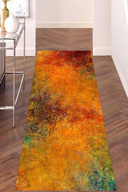 Autumn Rust Abstract Hallway Runner Rug: Non-Slip Machine-Washable