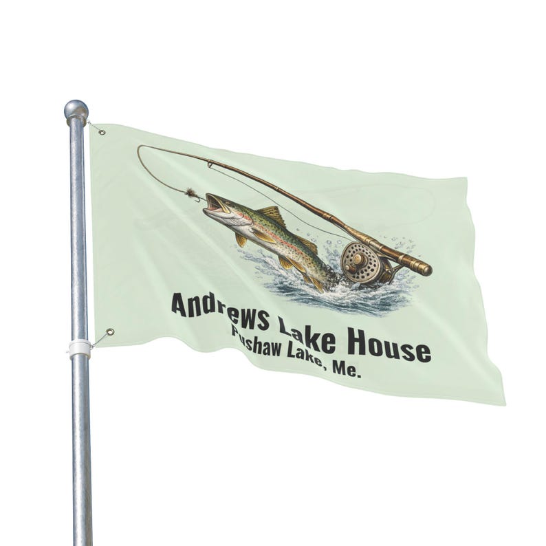 Personalized Trout Fishing Lake House Flag Custom Cabin Flag Fly Fishing Decor Fisherman Gift Personalized Outdoor Flag