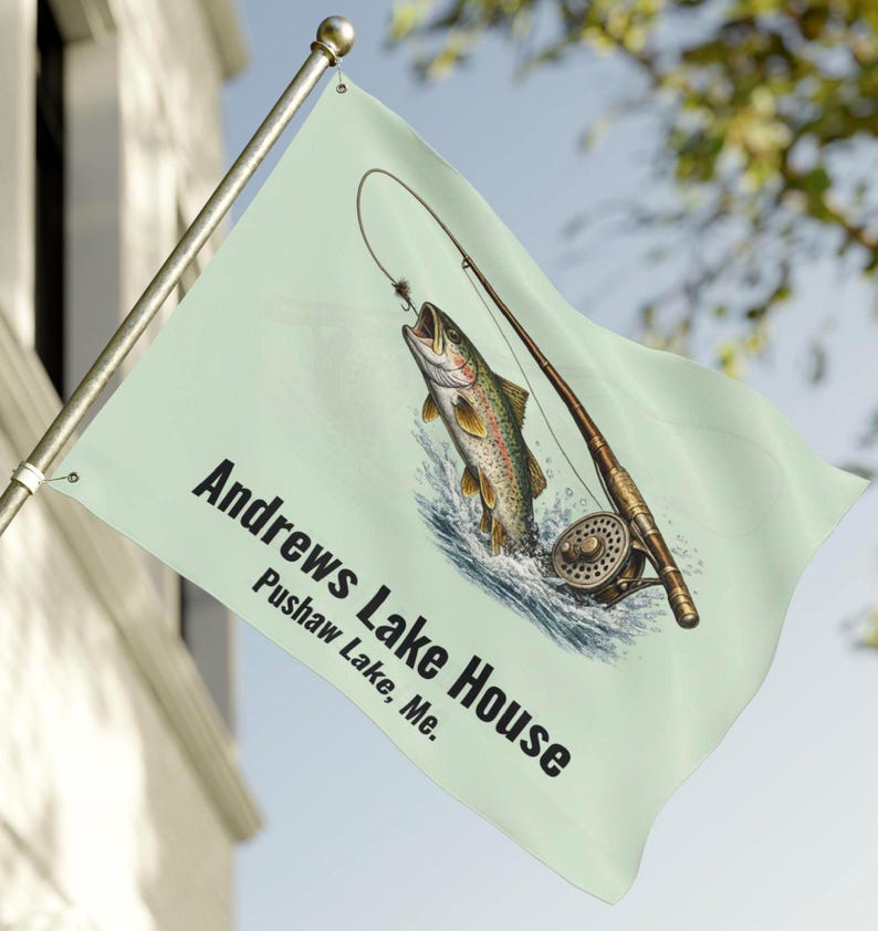 Personalized Trout Fishing Lake House Flag Custom Cabin Flag Fly Fishing Decor Fisherman Gift Personalized Outdoor Flag