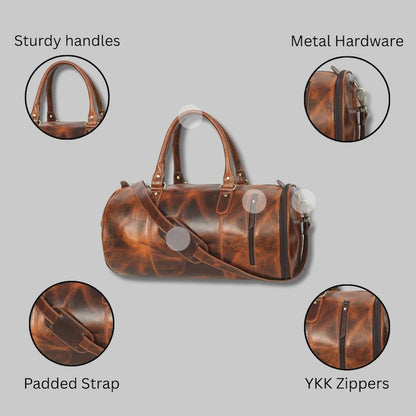 Full Grain Leather Gym Duffle Bag with Shoe Compartment – Vintage Weekender Carry On
