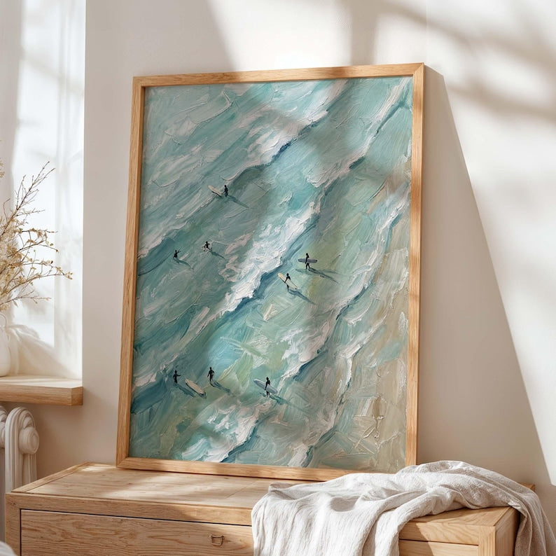 Surfing Print, Retro Ocean Waves, Coastal Beach Wall Art, Summer Vibes Poster