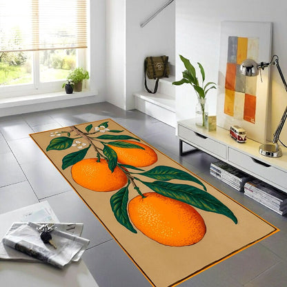 Vintage Citrus Orange Runner Rug: Botanical Area Carpet, Non-Slip Machine-Washable