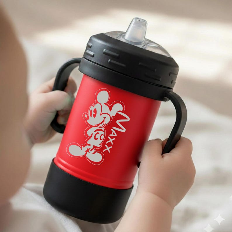 Custom Disney Toddler Water Bottle, Personalized Kids Tumbler with Name, First Family Disney Trip Laser Engraved Cup, Customized Sippy Cup