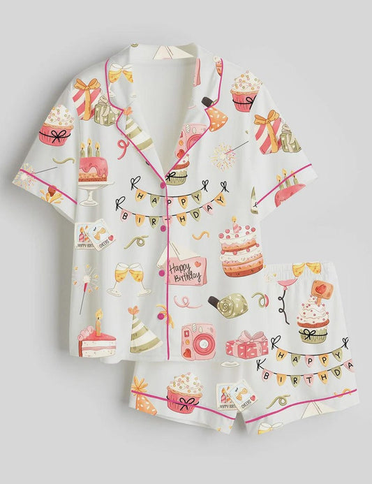 Happy Birthday Pajamas Set, Party Theme Womens Lounge Sleepwear