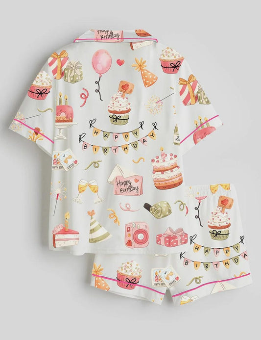 Happy Birthday Pajamas Set, Party Theme Womens Lounge Sleepwear