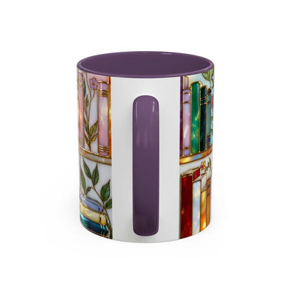 Floral Bookish Stained-Glass Style Mug, Book Lover Gift, Library Aesthetic Cup, Reading Mug