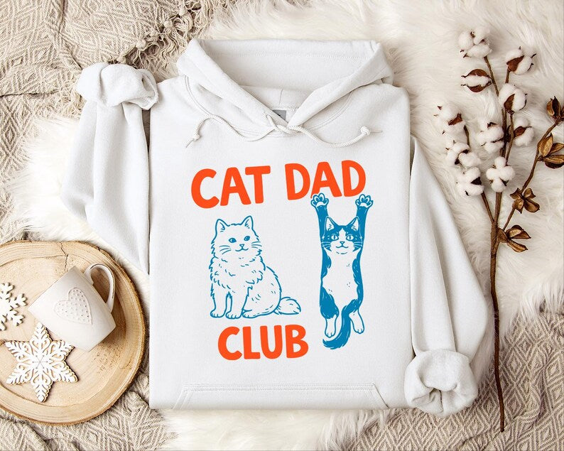 Cat Dad Club Hoodie, Retro Cat Lover Gift for Men, Funny Cat Daddy Hoodie, Vintage Style Pet Owner Hoodie