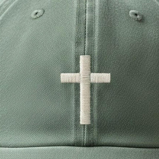 Washed Cotton Baseball Cap with Cross Embroidery, Vintage Faith Apparel