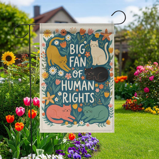 Cat Human Rights Garden Flag: Retro Floral Yard Decor
