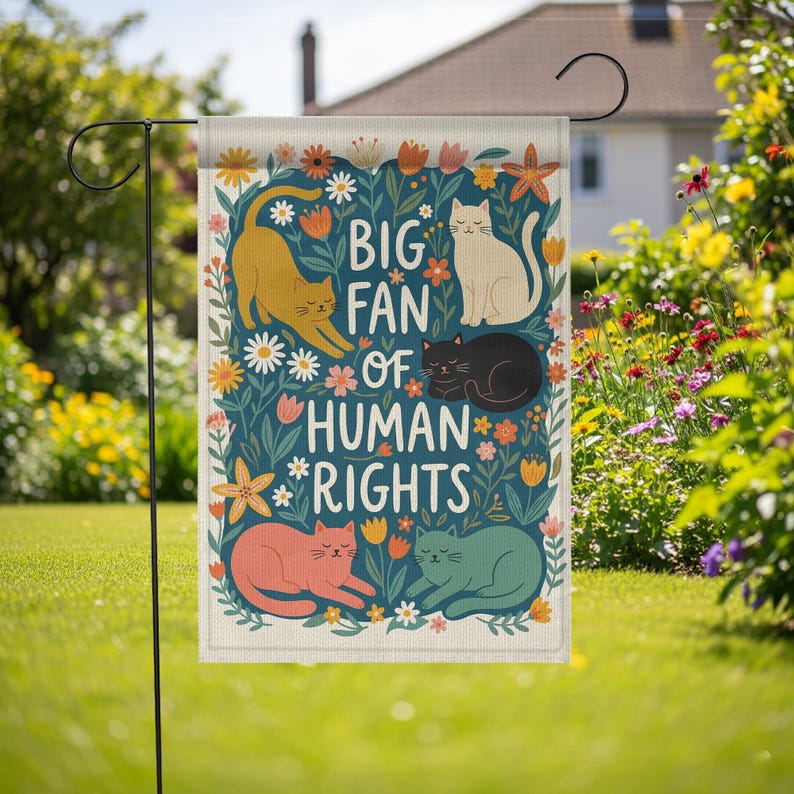 Cat Human Rights Garden Flag: Retro Floral Yard Decor