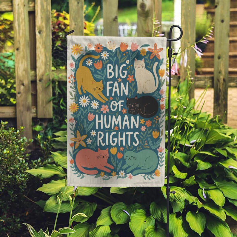 Cat Human Rights Garden Flag: Retro Floral Yard Decor