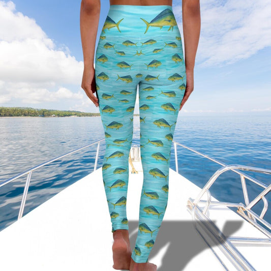 Mahi Mahi Fishing Leggings High Waisted, Dolphin Fish Yoga Pants, Coastal Ocean Workout Leggings, Fisherman Gift Activewear