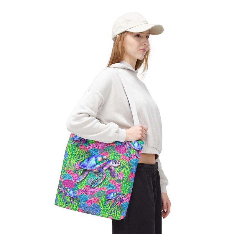 Sea Turtle Beach Tote Bag, Coastal Ocean Tote, Tropical Reusable Bag, Large Beach Bag, Sea Life Shopping Tote, Coastal Gift for Women