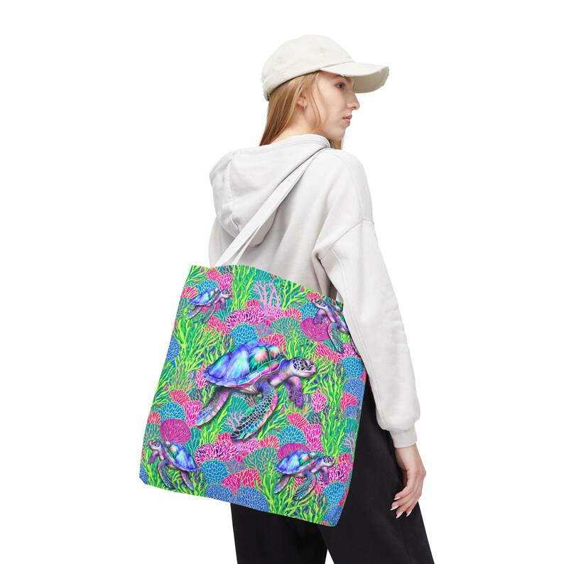 Sea Turtle Beach Tote Bag, Coastal Ocean Tote, Tropical Reusable Bag, Large Beach Bag, Sea Life Shopping Tote, Coastal Gift for Women