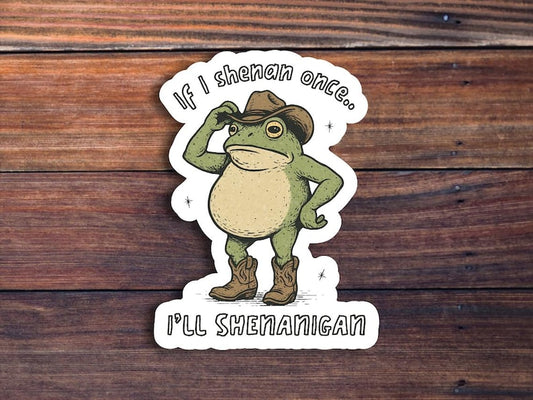 Frog Cowboy Sticker, Funny Shenanigan Vinyl Decal, Waterproof Laptop Sticker
