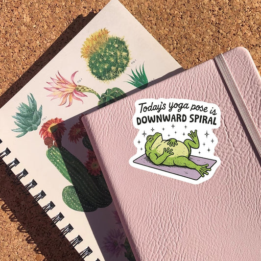 Today's Yoga Pose Is Downward Spiral Sticker, Funny Frog Meme Decal