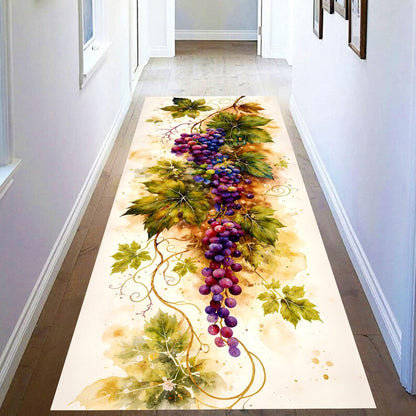 Watercolor Grape Vine Runner Rug: Vineyard Botanical Kitchen Carpet, Non-Slip Machine-Washable