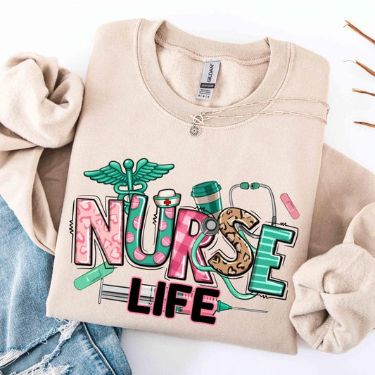 Nurse Life Sweatshirt,Leopard Nurse Shirt,Gift for Nurse,RN Nurse Sweatshirt,Nurse Appreciation Shirt,Registered Nurse Shirt,New Nurse Gift