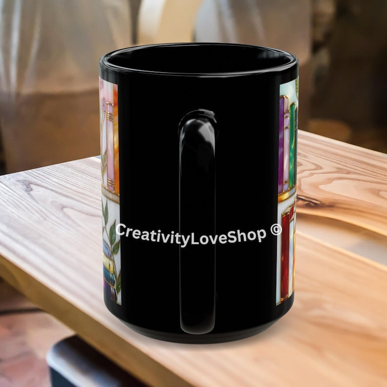 Floral Bookish Stained-Glass Style Mug, Book Lover Gift, Library Aesthetic Cup, Reading Mug