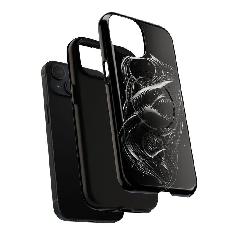 Black Shark iPhone Case MagSafe Tough Case, Dark Ocean Shark Phone Case, Edgy Marine Design iPhone 17 16 15 14 Case, Mens Phone Case