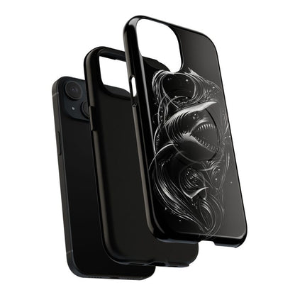 Black Shark iPhone Case MagSafe Tough Case, Dark Ocean Shark Phone Case, Edgy Marine Design iPhone 17 16 15 14 Case, Mens Phone Case