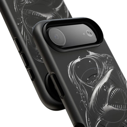 Black Shark iPhone Case MagSafe Tough Case, Dark Ocean Shark Phone Case, Edgy Marine Design iPhone 17 16 15 14 Case, Mens Phone Case
