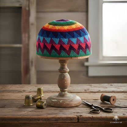 Rainbow Kufi Skull Cap - Crocheted Beanie Hat, Ethically sourced
