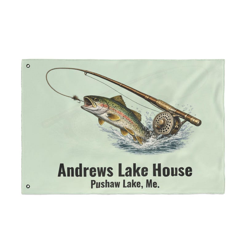 Personalized Trout Fishing Lake House Flag Custom Cabin Flag Fly Fishing Decor Fisherman Gift Personalized Outdoor Flag