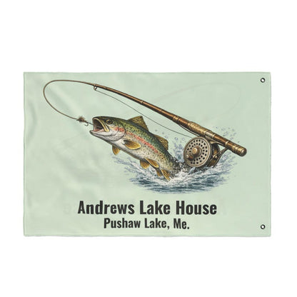 Personalized Trout Fishing Lake House Flag Custom Cabin Flag Fly Fishing Decor Fisherman Gift Personalized Outdoor Flag