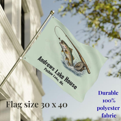 Personalized Trout Fishing Lake House Flag Custom Cabin Flag Fly Fishing Decor Fisherman Gift Personalized Outdoor Flag