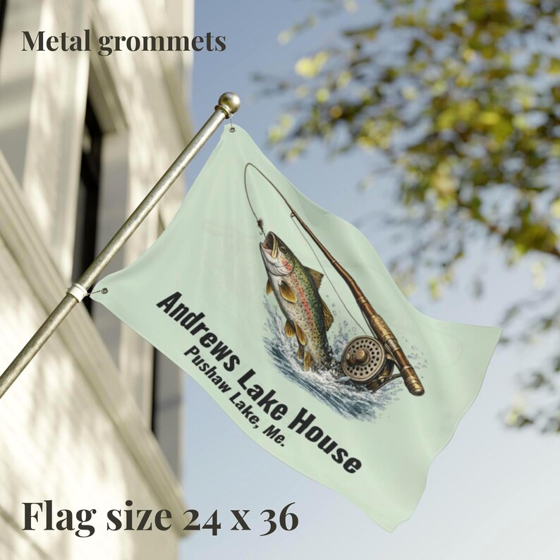 Personalized Trout Fishing Lake House Flag Custom Cabin Flag Fly Fishing Decor Fisherman Gift Personalized Outdoor Flag