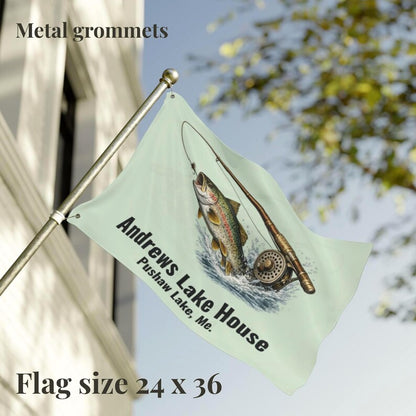 Personalized Trout Fishing Lake House Flag Custom Cabin Flag Fly Fishing Decor Fisherman Gift Personalized Outdoor Flag