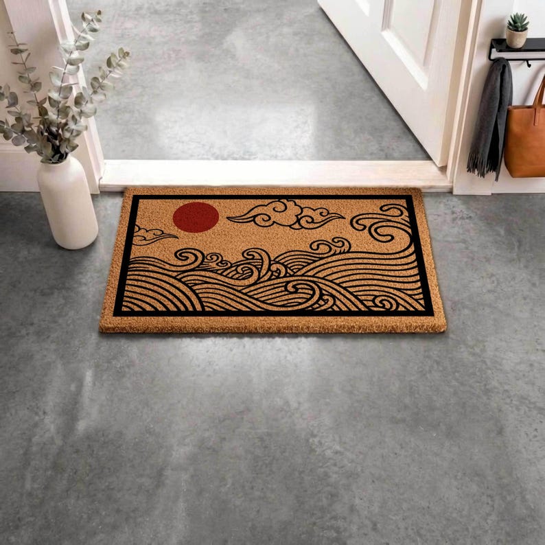 Japanese Wave Coir Doormat | Hokusai Inspired Entryway Rug