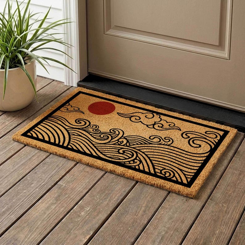 Japanese Wave Coir Doormat | Hokusai Inspired Entryway Rug