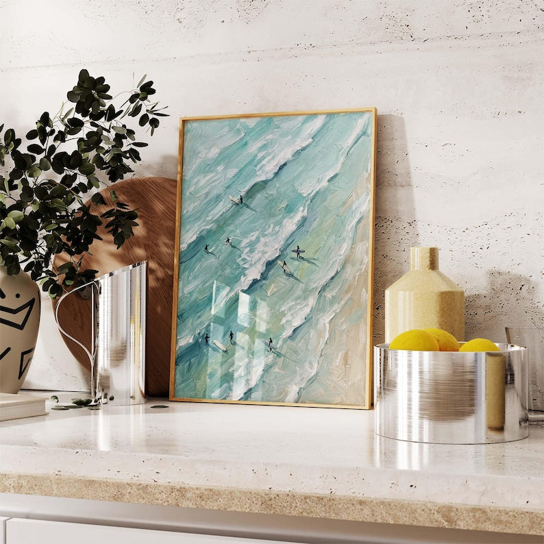 Surfing Print, Retro Ocean Waves, Coastal Beach Wall Art, Summer Vibes Poster