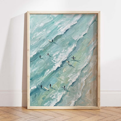 Surfing Print, Retro Ocean Waves, Coastal Beach Wall Art, Summer Vibes Poster