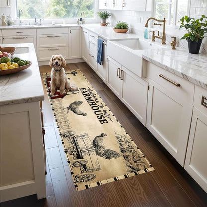 Welcome Farmhouse Kitchen Runner Rug: Rustic Rooster Barn Carpet, Machine-Washable Non-Slip