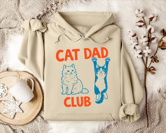 Cat Dad Club Hoodie, Retro Cat Lover Gift for Men, Funny Cat Daddy Hoodie, Vintage Style Pet Owner Hoodie