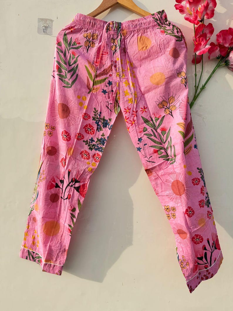Pink Floral Cotton Pajama Set Women, Soft Breathable Sleepwear, Button Down Night Suit, Summer PJs Set, Cute Lounge Wear Gift for Her