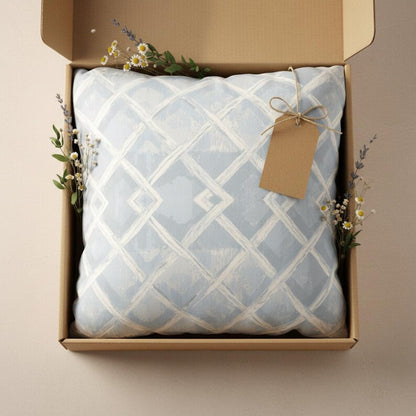 Coastal Trellis Pillow Cover, Blue Hamptons Style Cushion, Soft Neutral Lattice Throw Pillowcase Relaxed Beach Style House Decor Accent Gift