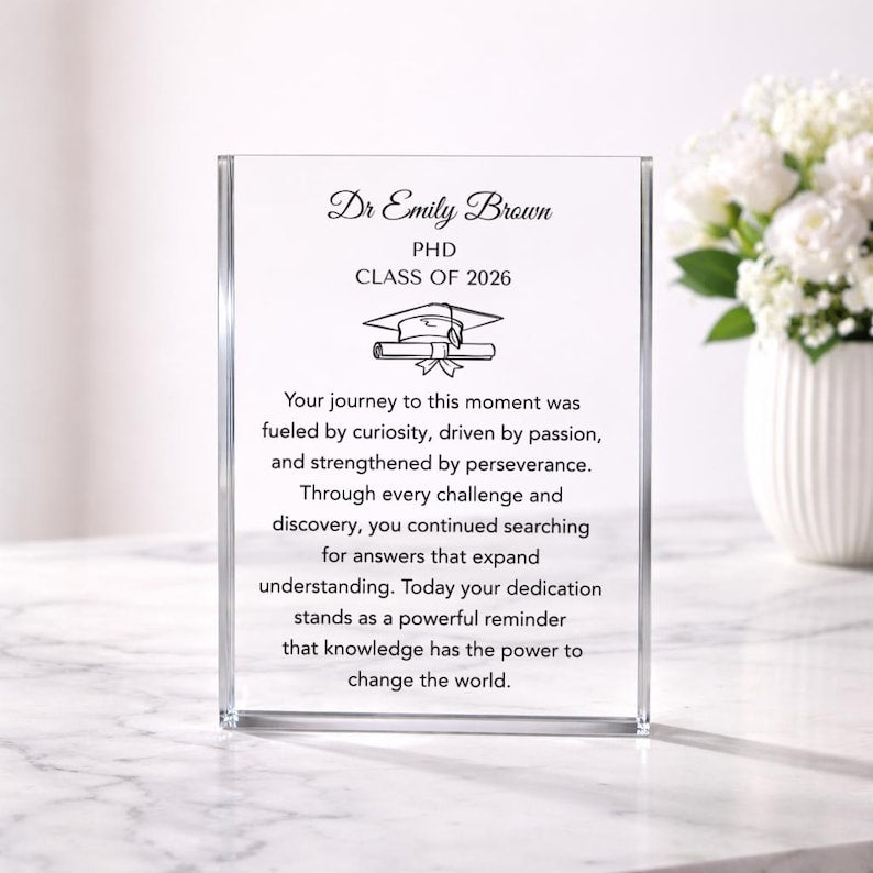 Personalized PhD Graduation Gift, Custom Doctor Acrylic Plaque, Doctorate Gift for men and women, Daughter Graduation
